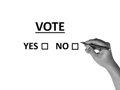 Images shows a piece of paper with options to vote yes or no