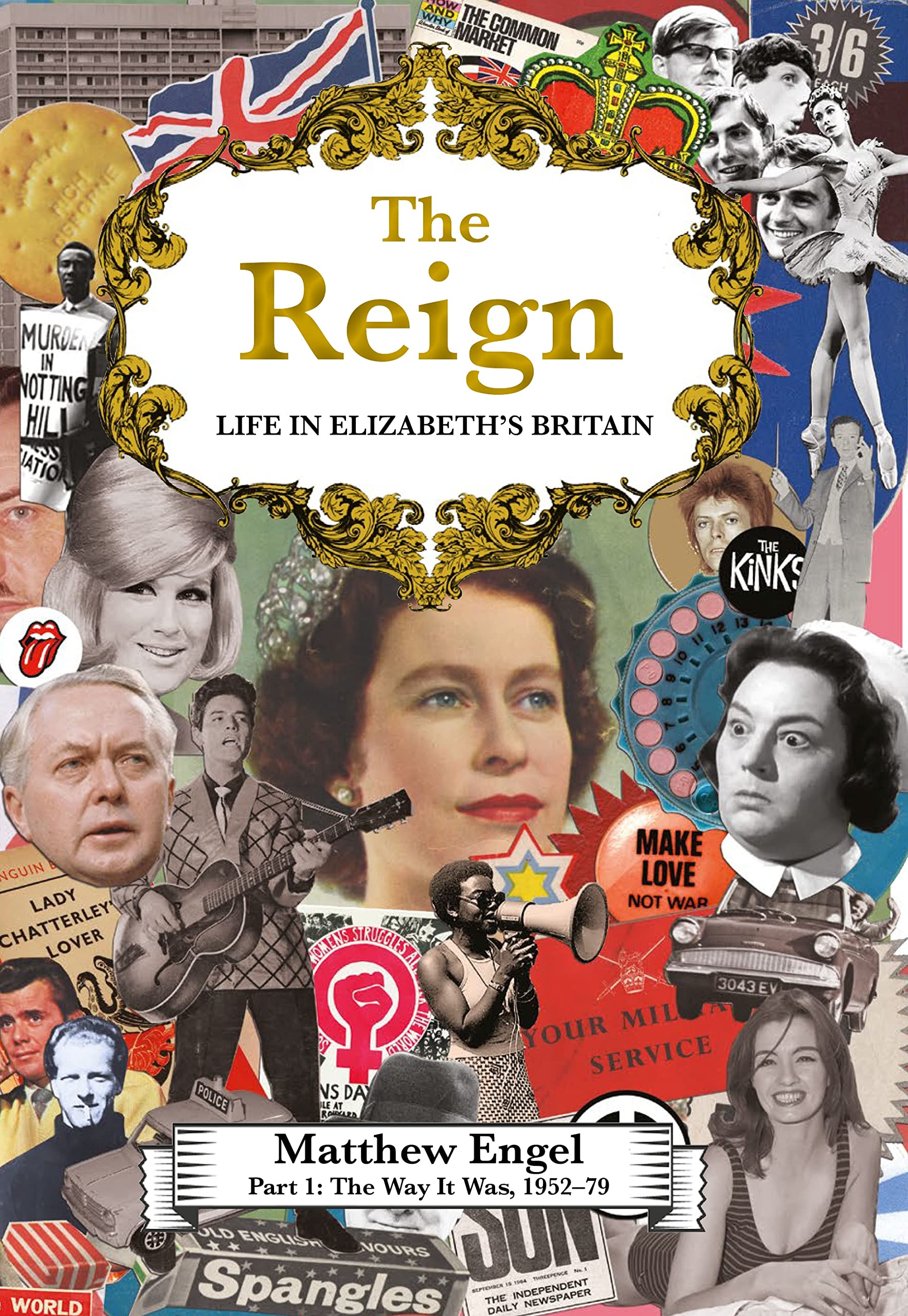 "Cover of The Reign featuring several images of Queen Elizabeth II from 1952 to 1979"