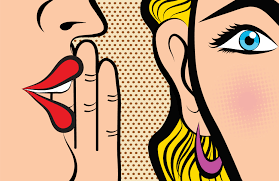 Pop art of someone whispering to a woman