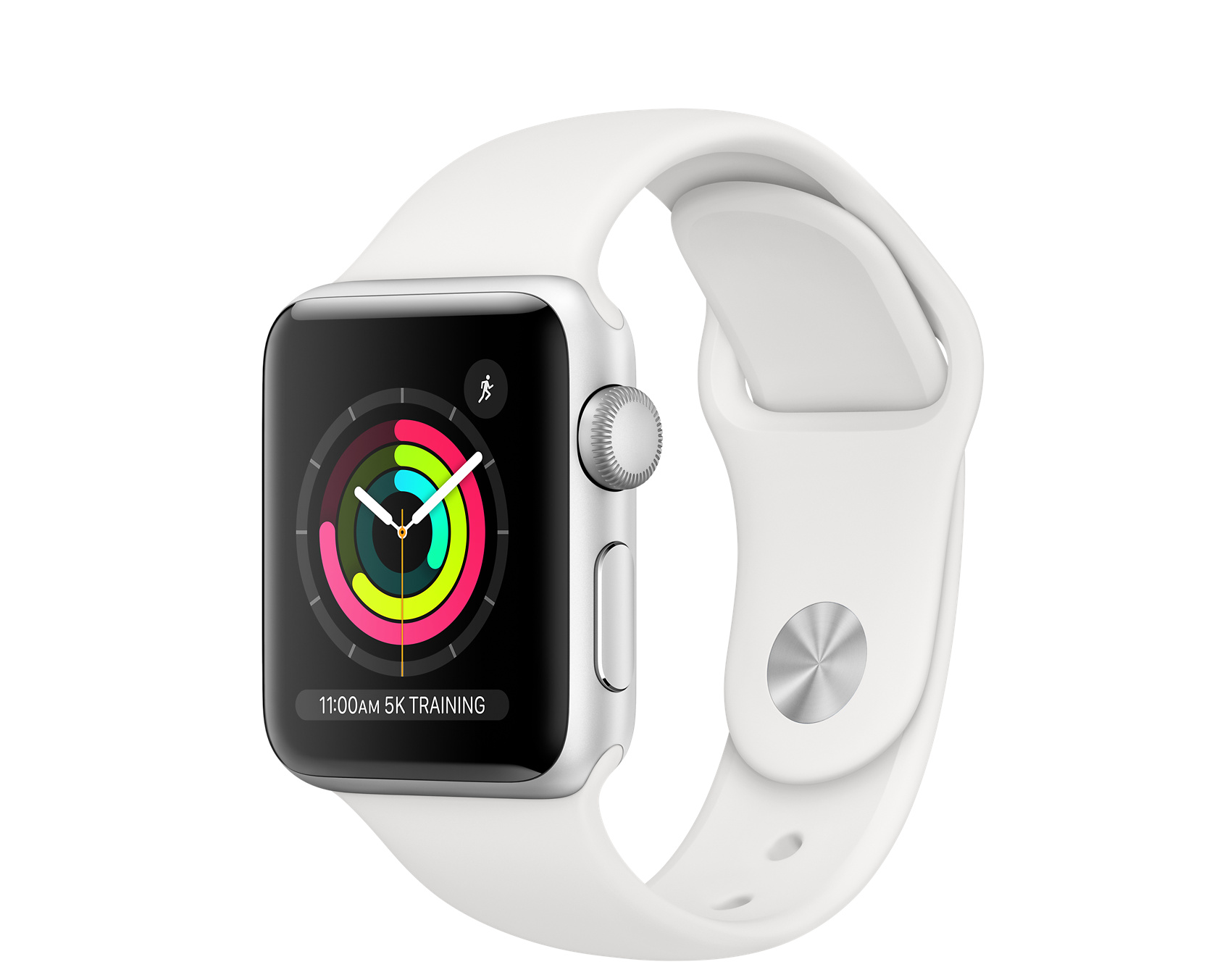 Apple Watch with white band.