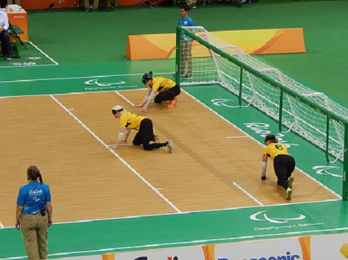 Image shows the Australian Womens goalball team in action
