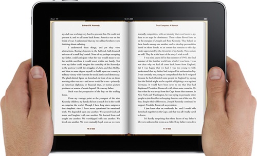 The iBook app displaying a book on the Apple iPad