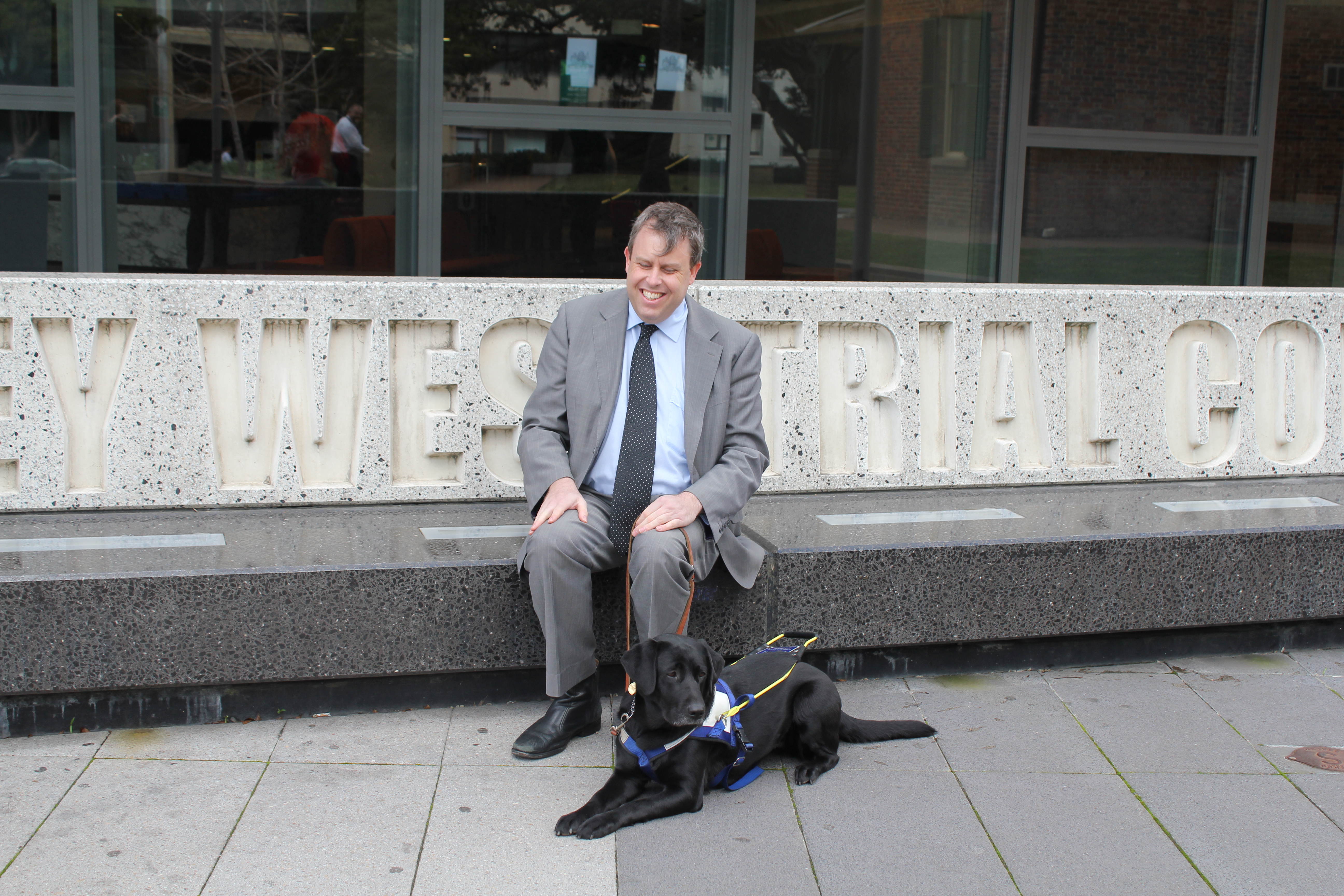 Vaughan site with his Seeing Eye Dog Deva