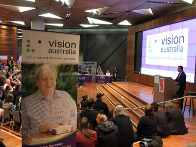 CEO of Public Transport Victoria presents to audience at the Employment Pathways Exhibition