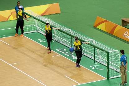 Image shows the Australian women's goalball team on court