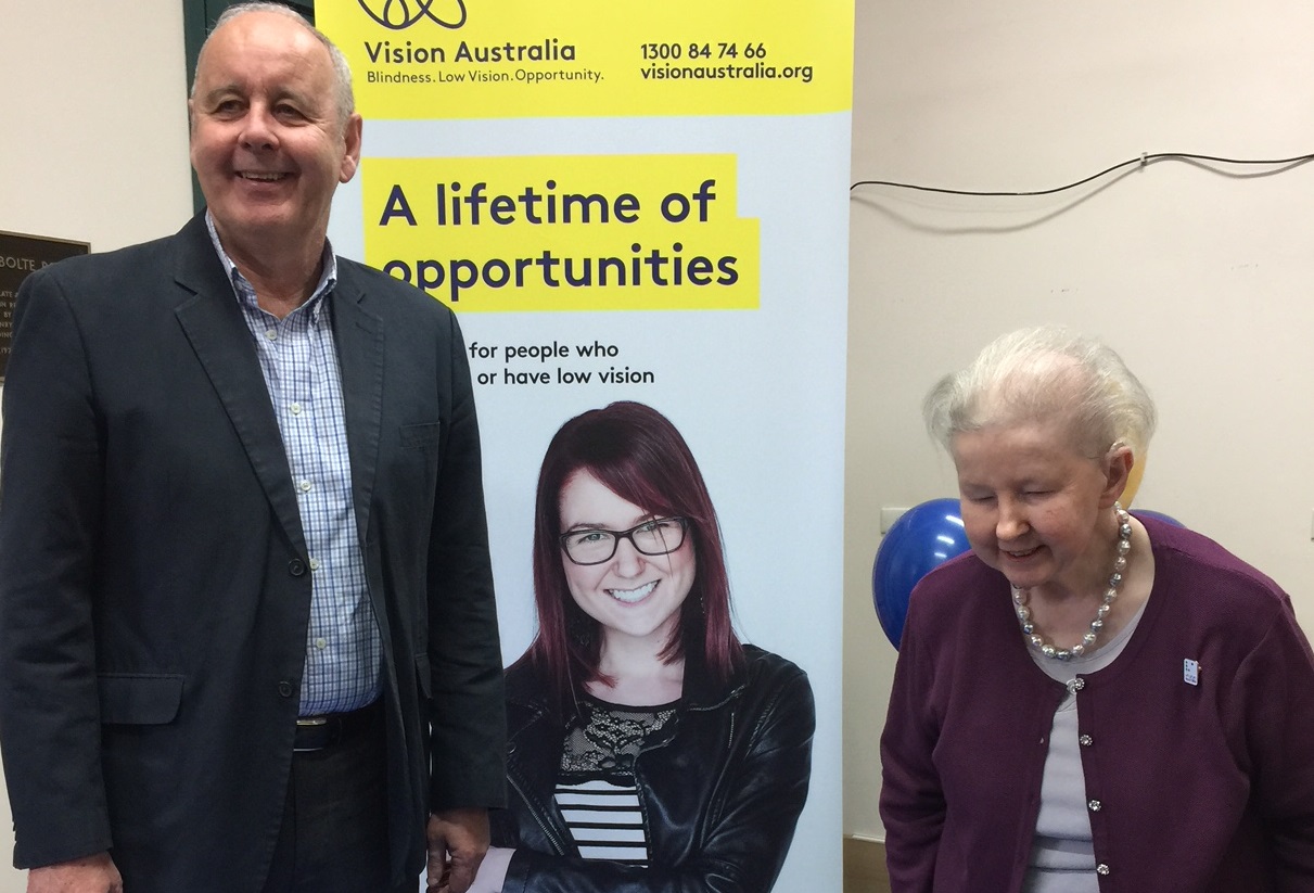 Vision Australia CEO Ron Hooton (left) with Maureen Davey