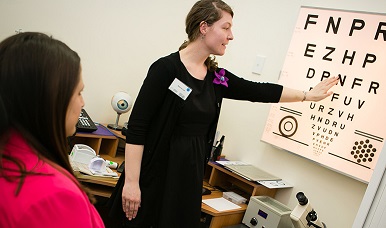 Image shows women undergoing an vision assessment