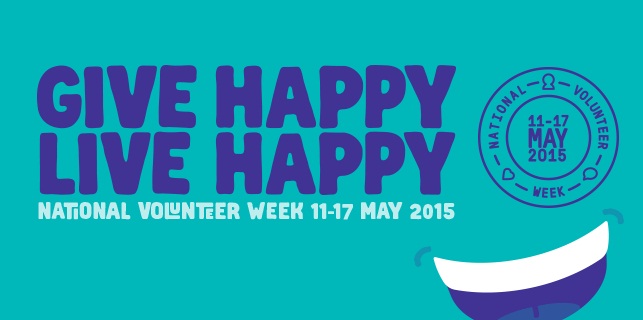 Volunteer week logo. Give happy, live happy.