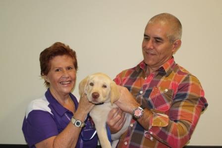 Dusty with puppy carer Robi and Stephen Pitt from Lyncor 