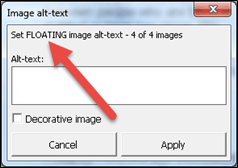 Dialogue box showing settings for floating image