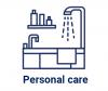 Icon of a shower with words "personal care"