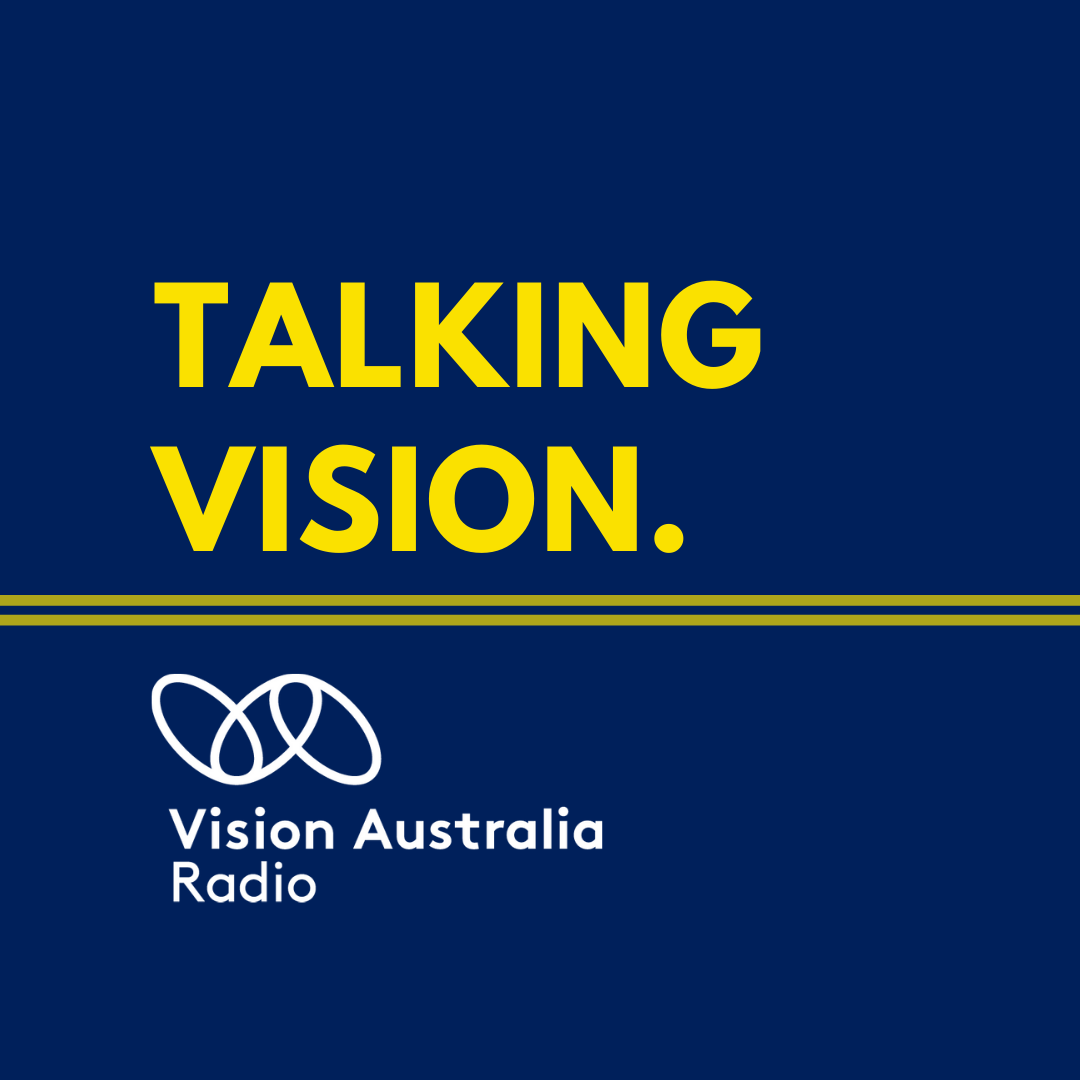 Talking vision in yellow text on a blue background